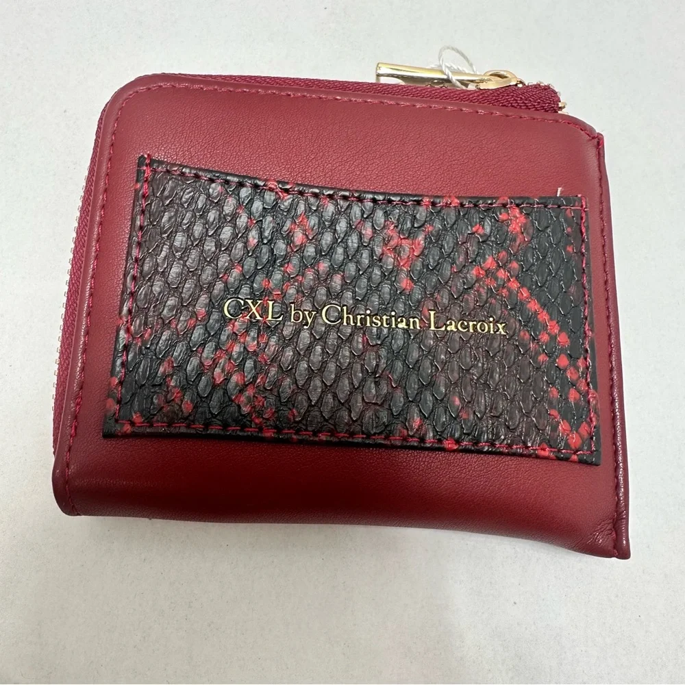 CXL by‎ Christian Lacroix Red Python Smooth Zip Around Wallet New